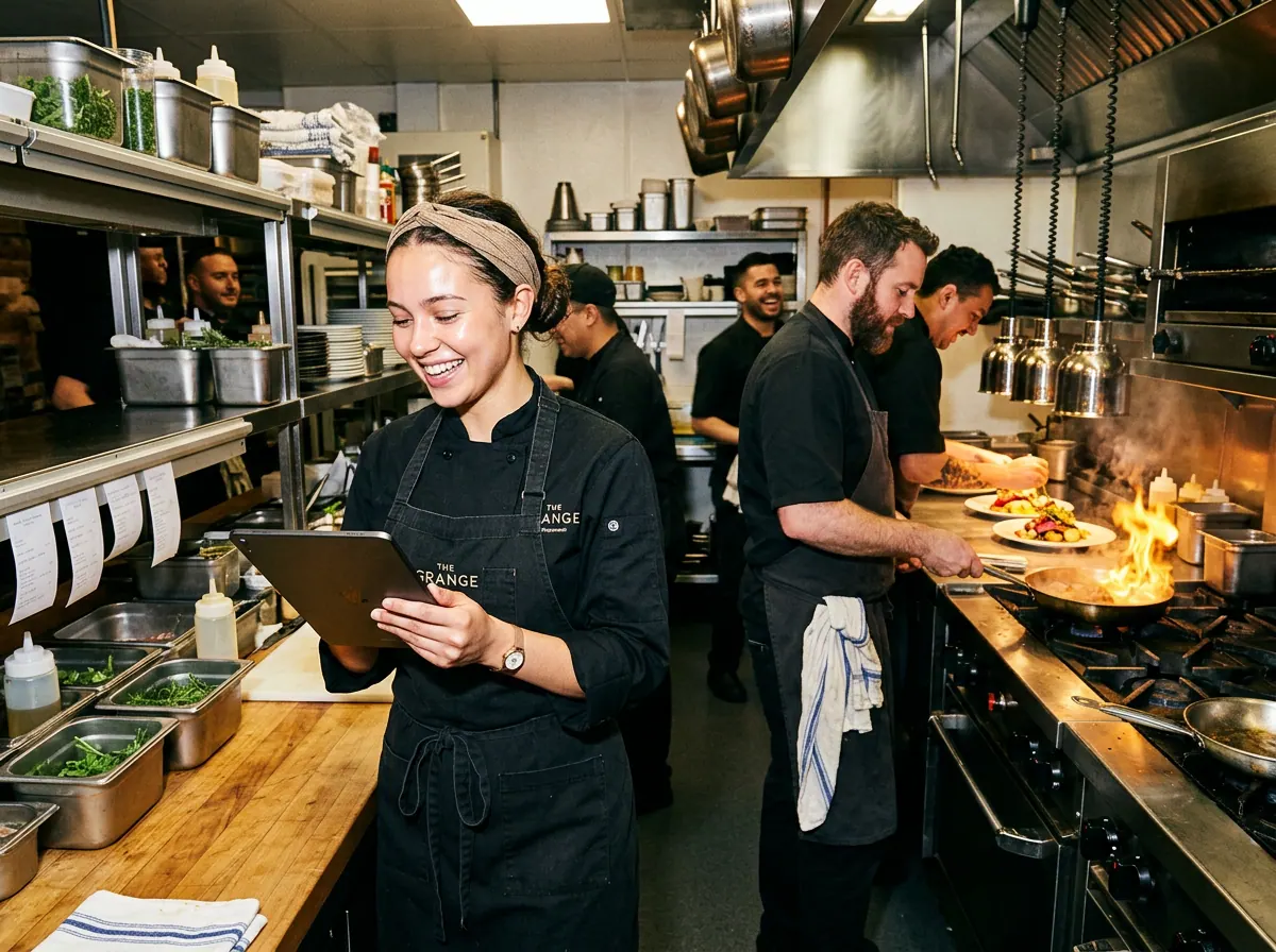 Restaurant kitchen team working from one live order flow