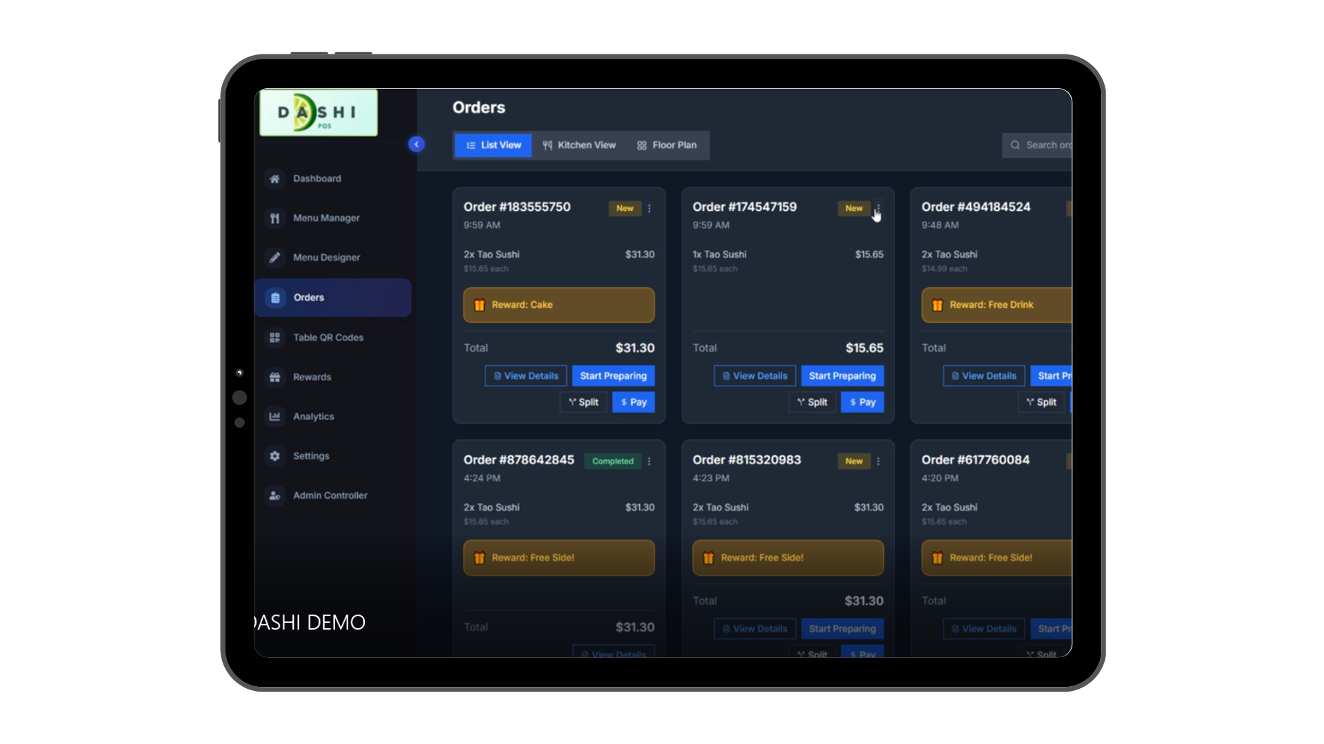 Orders iPad Interface