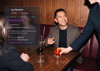 A guest profile with visit history shown beside the guest